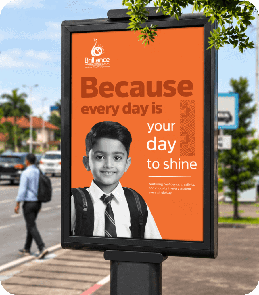 School advertisement poster with smiling student and motivational message.