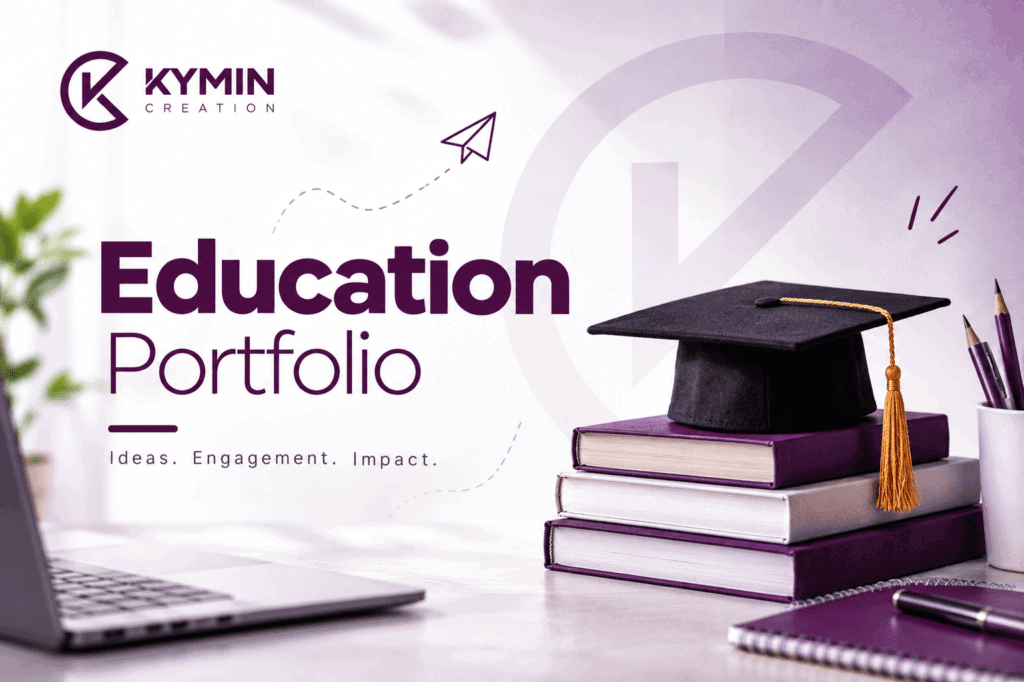 Education portfolio image with graduation cap and books for SEO.